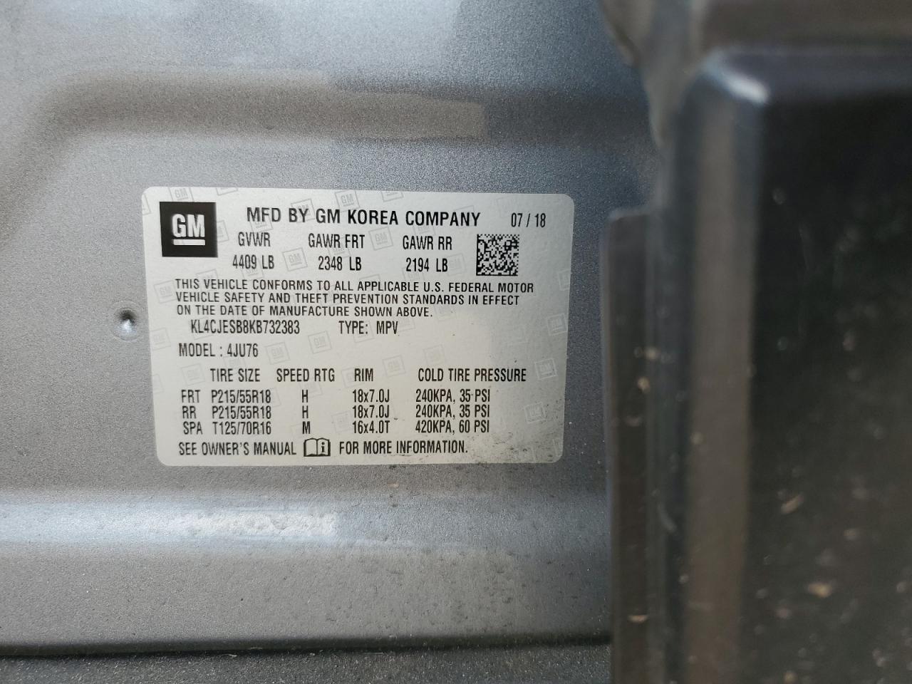 2019 Buick Encore Preferred VIN: KL4CJESB8KB732383 Lot: 64247495