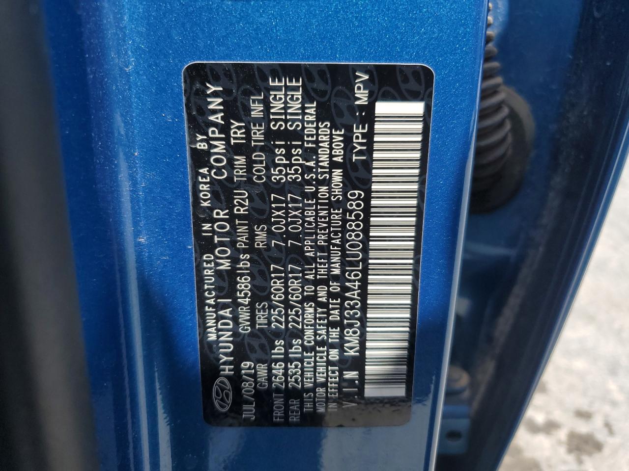 2020 Hyundai Tucson Limited VIN: KM8J33A46LU088589 Lot: 65167495