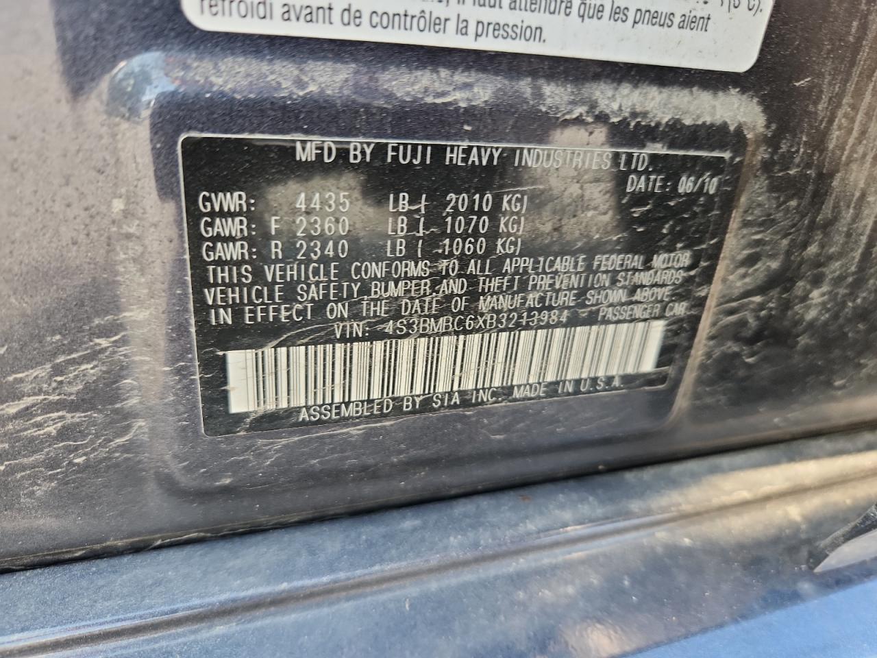 2011 Subaru Legacy 2.5I Premium VIN: 4S3BMBC6XB3213984 Lot: 64557655