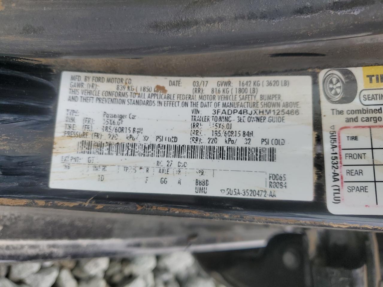 2017 Ford Fiesta Se VIN: 3FADP4BJXHM125466 Lot: 64298365
