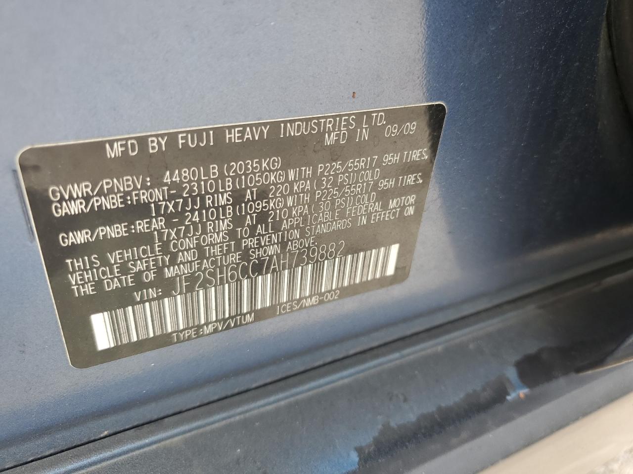 2010 Subaru Forester 2.5X Premium VIN: JF2SH6CC7AH739882 Lot: 64179755
