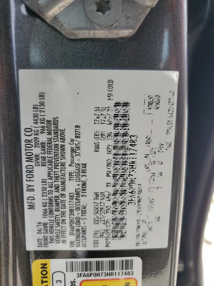 2017 Ford Fusion Se VIN: 3FA6P0H73HR117483 Lot: 65025995