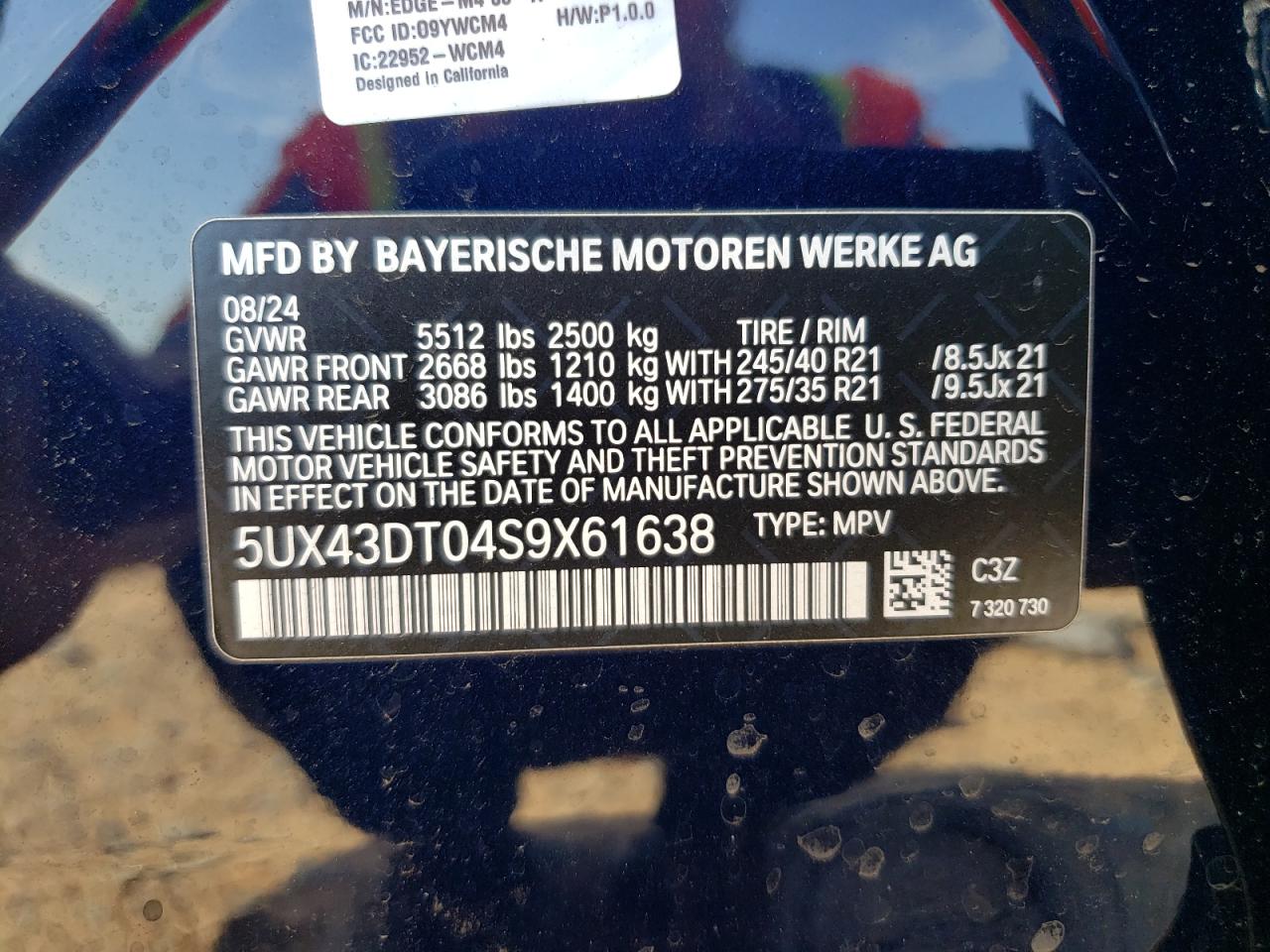 2025 BMW X4 M40I VIN: 5UX43DT04S9X61638 Lot: 64614955