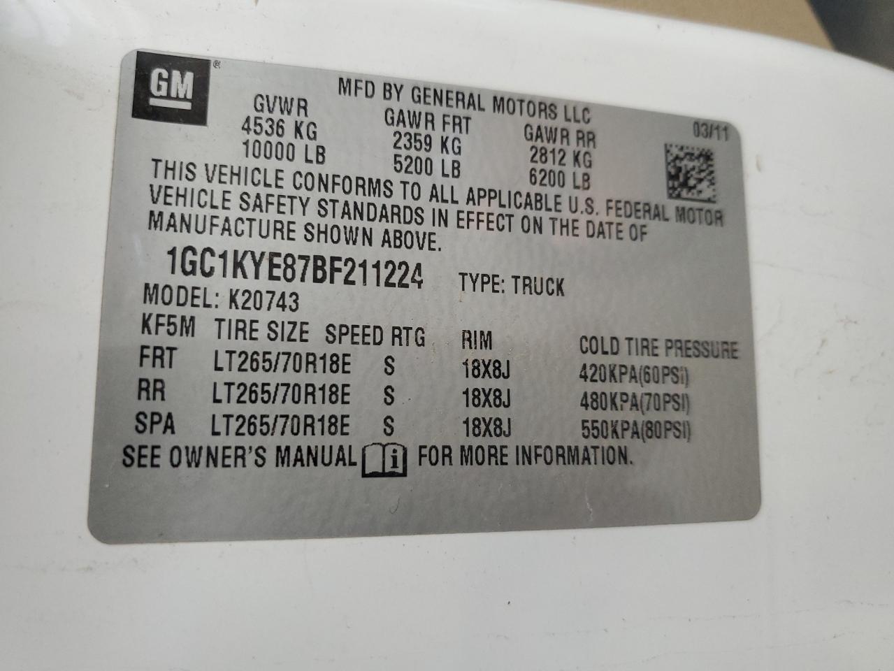 2011 Chevrolet Silverado K2500 Heavy Duty Ltz VIN: 1GC1KYE87BF211224 Lot: 65688365