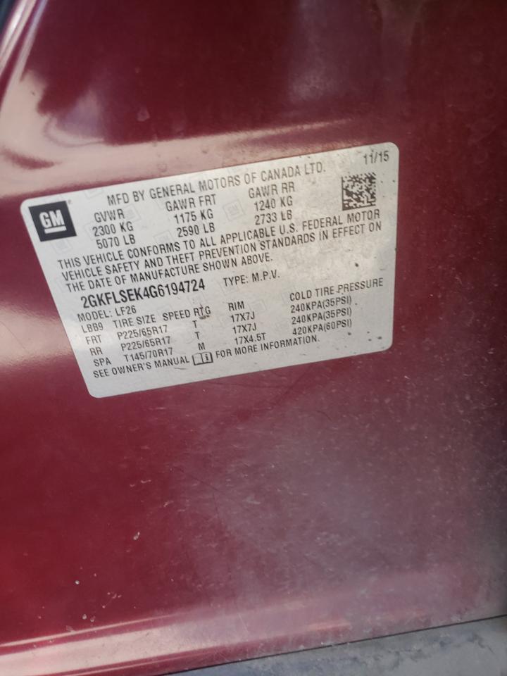2016 GMC Terrain Sle VIN: 2GKFLSEK4G6194724 Lot: 65026975