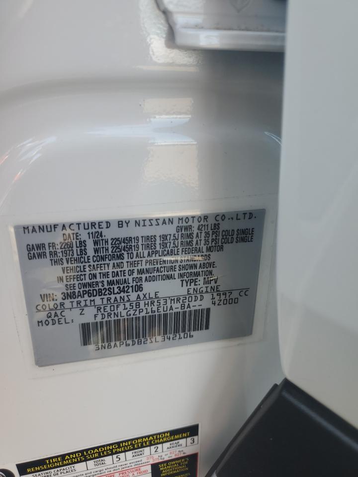 2025 Nissan Kicks Sr VIN: 3N8AP6DB2SL342106 Lot: 63127555