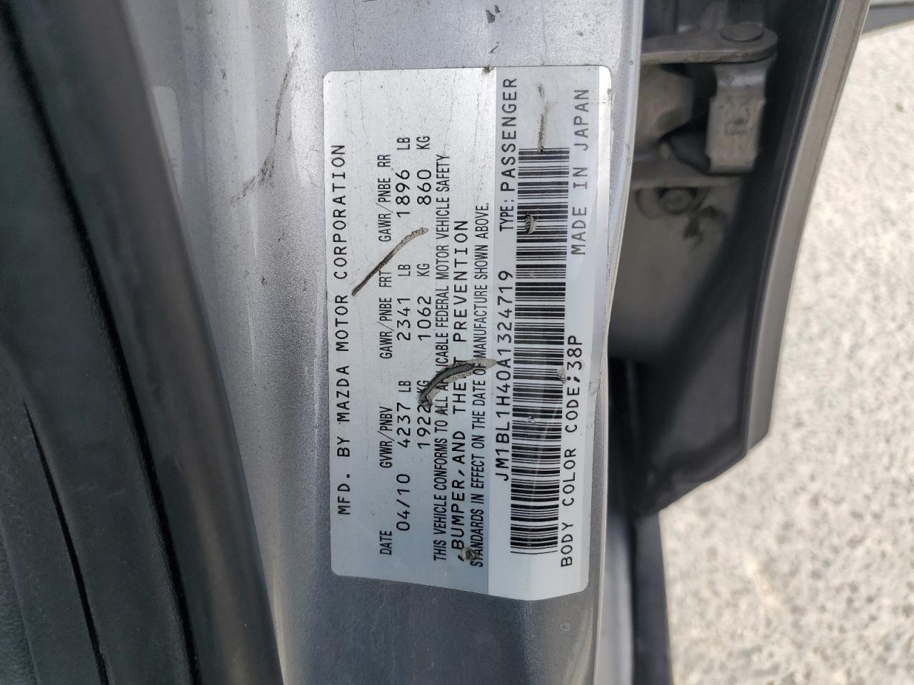 2010 Mazda Speed 3 VIN: JM1BL1H40A1324719 Lot: 65070585