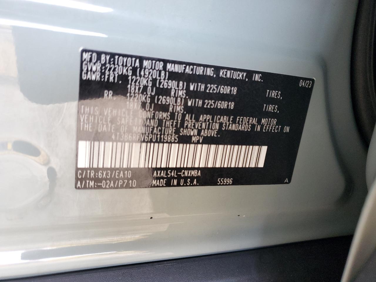 2023 Toyota Rav4 Xle Premium VIN: 4T3B6RFV6PU119885 Lot: 65540615