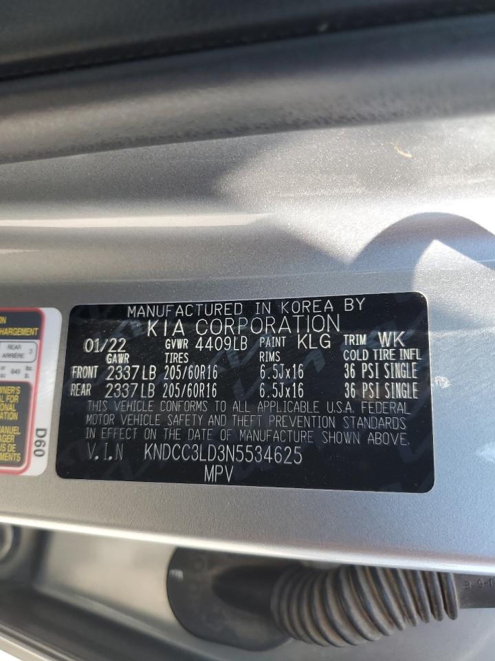 2022 Kia Niro Ex Premium VIN: KNDCC3LD3N5534625 Lot: 63118385