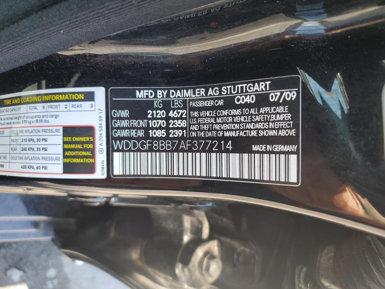 2010 Mercedes-Benz C 300 4Matic VIN: WDDGF8BB7AF377214 Lot: 63786515