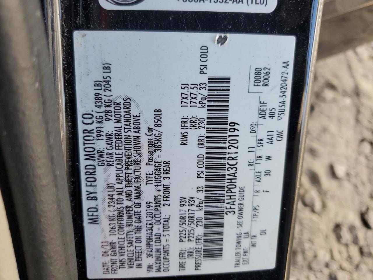 2012 Ford Fusion Se VIN: 3FAHP0HA3CR120199 Lot: 65055875