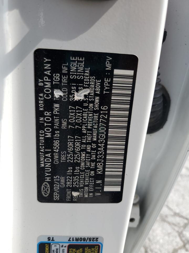 2016 Hyundai Tucson Limited VIN: KM8J33A43GU077216 Lot: 64403565