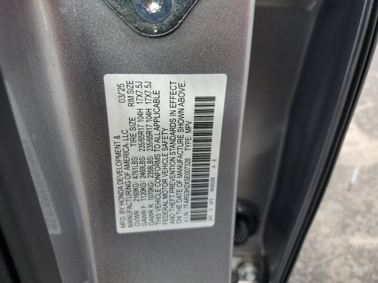 2025 Honda Cr-V Lx VIN: 7FARS3H2XSE007328 Lot: 65426065