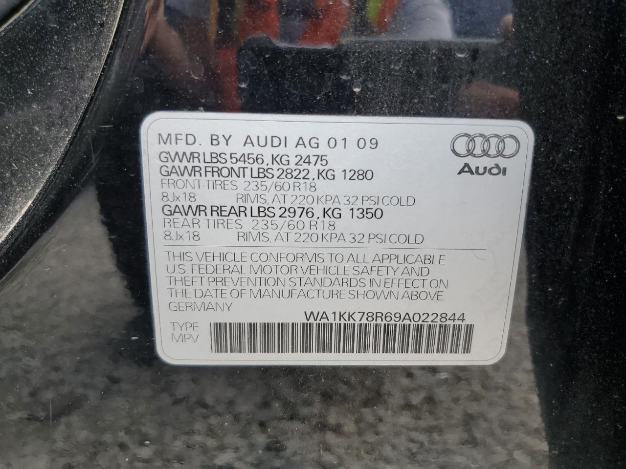 2009 Audi Q5 3.2 VIN: WA1KK78R69A022844 Lot: 63825905