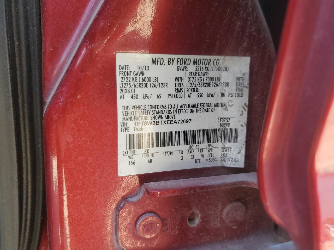2014 Ford F350 Super Duty VIN: 1FT8W3BTXEEA72697 Lot: 63914115