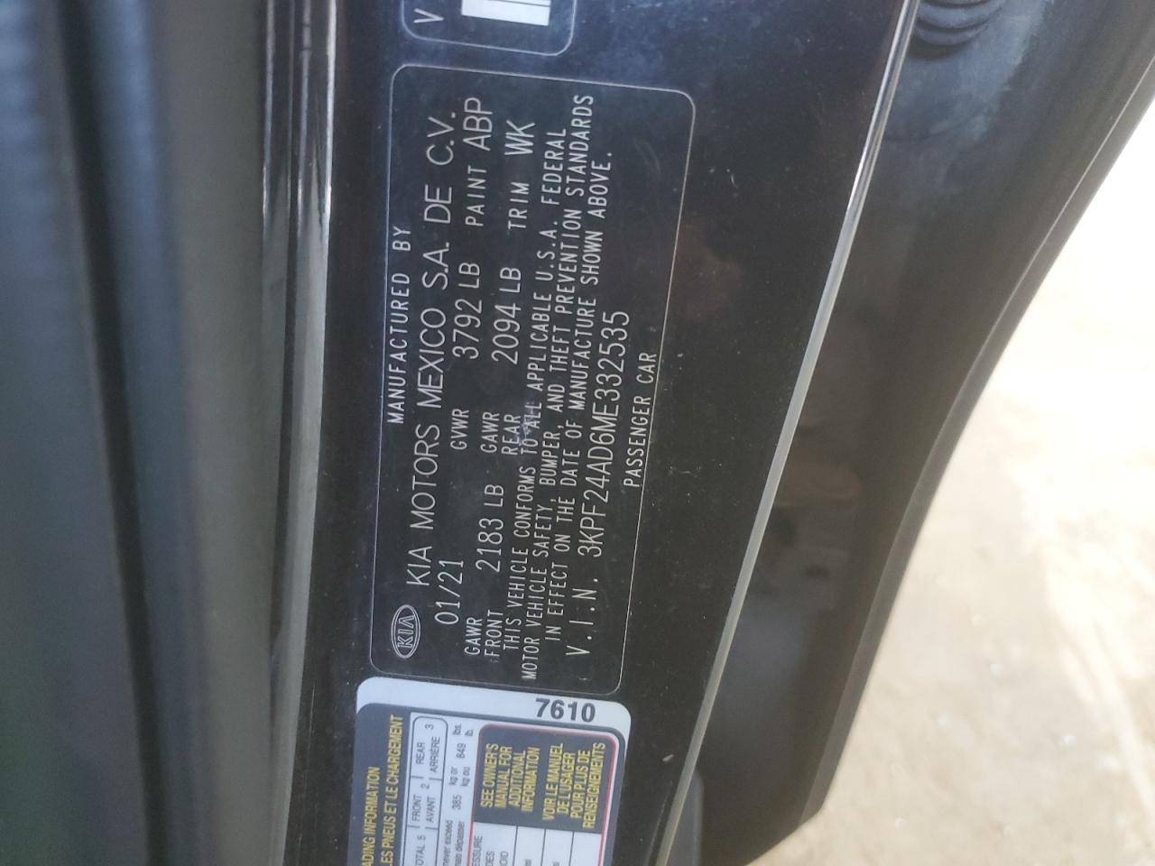 3KPF24AD6ME332535 2021 Kia Forte Fe