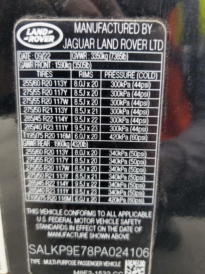 2023 Land Rover Range Rover Se VIN: SALKP9E78PA024106 Lot: 65081805