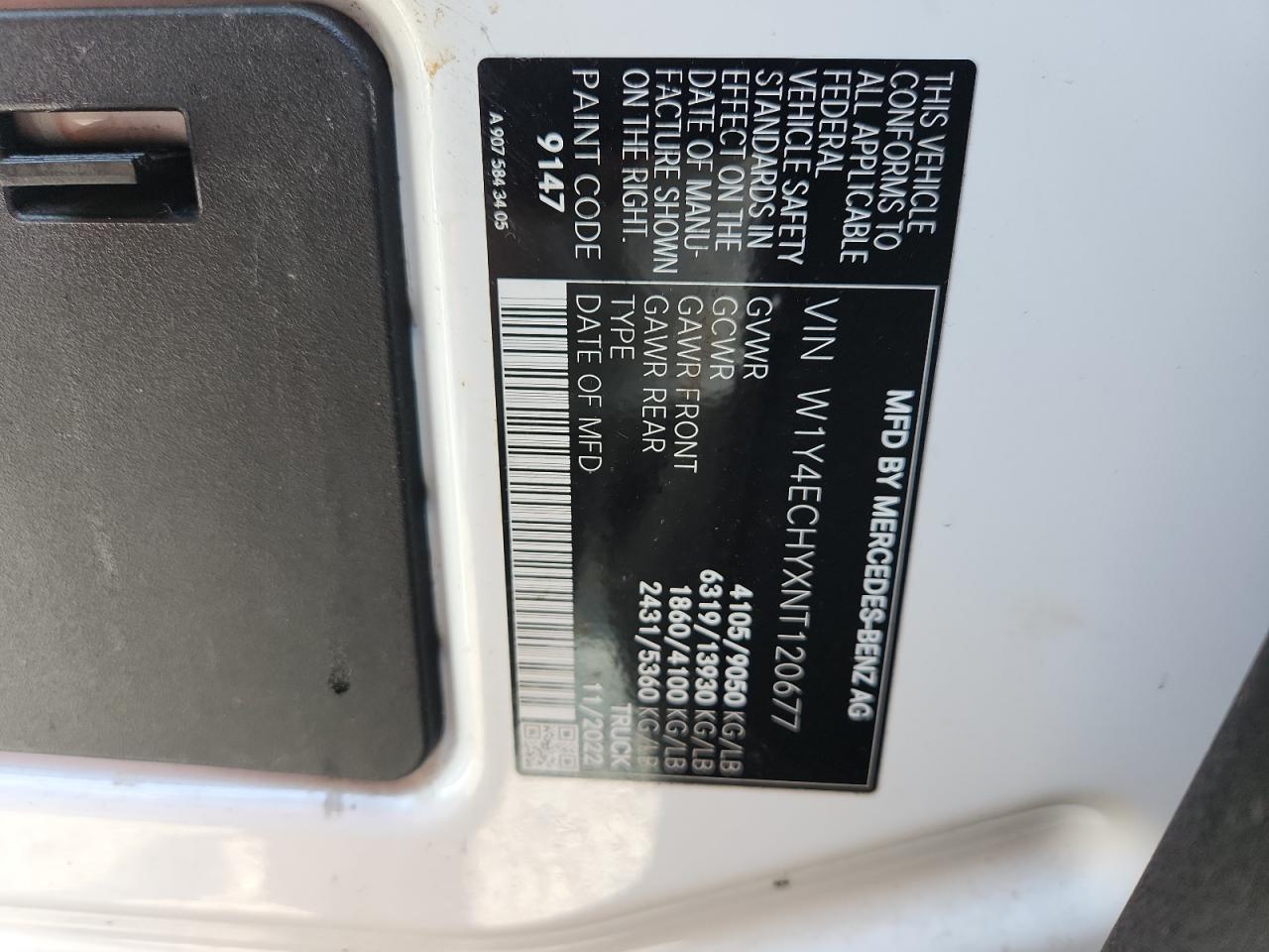 2022 Mercedes-Benz Sprinter 2500 VIN: W1Y4ECHYXNT120677 Lot: 62564585