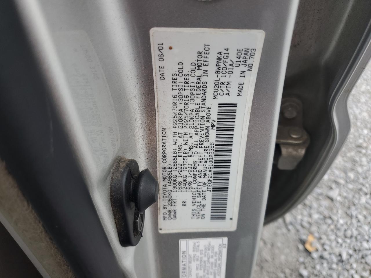 2001 Toyota Highlander VIN: JTEGF21A910022396 Lot: 65049435