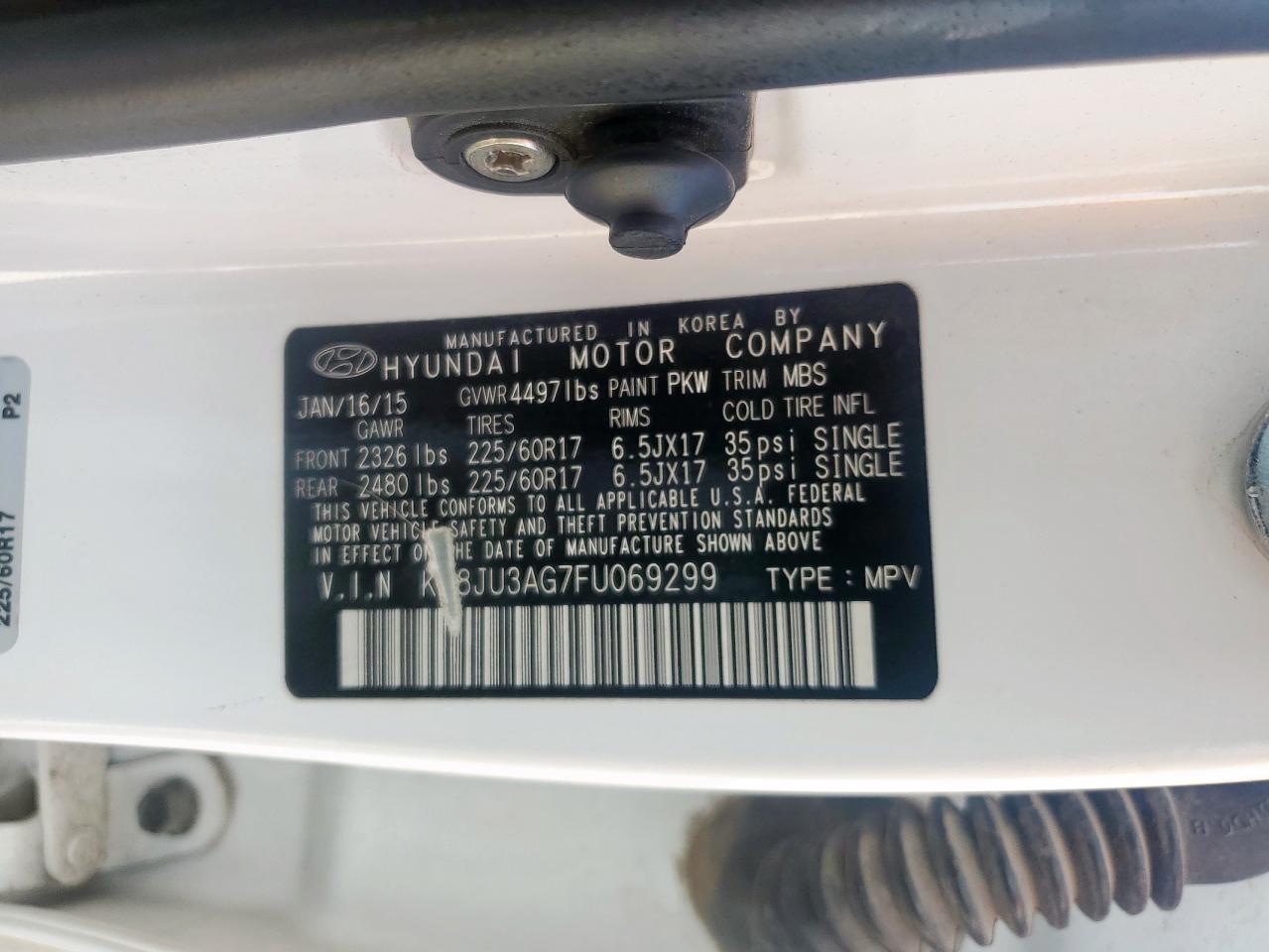 km8ju3ag7fu069299 KM8JU3AG7FU069299 2015 Hyundai Tucson Limited