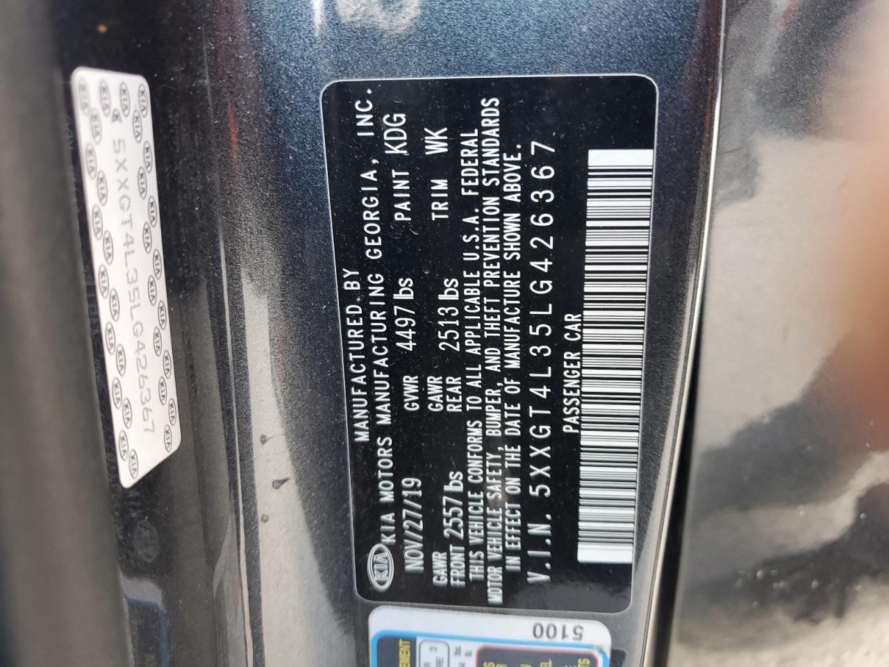 2020 Kia Optima Lx VIN: 5XXGT4L35LG426367 Lot: 65003805