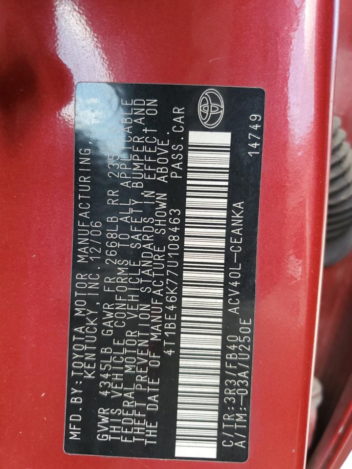 2007 Toyota Camry Ce VIN: 4T1BE46K77U108463 Lot: 65326885