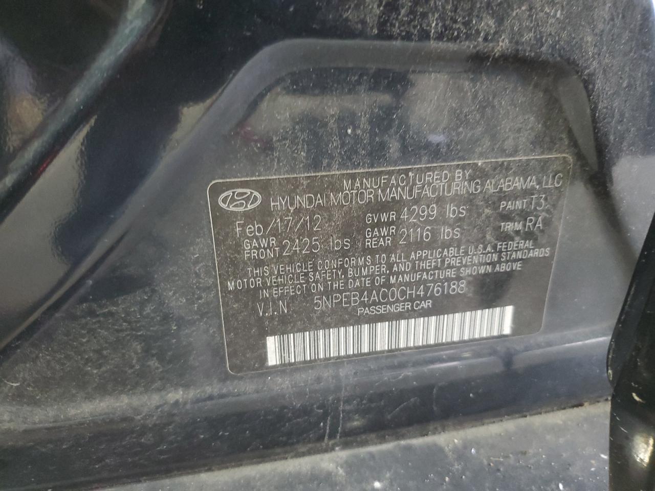 2012 Hyundai Sonata Gls VIN: 5NPEB4AC0CH476188 Lot: 65222795