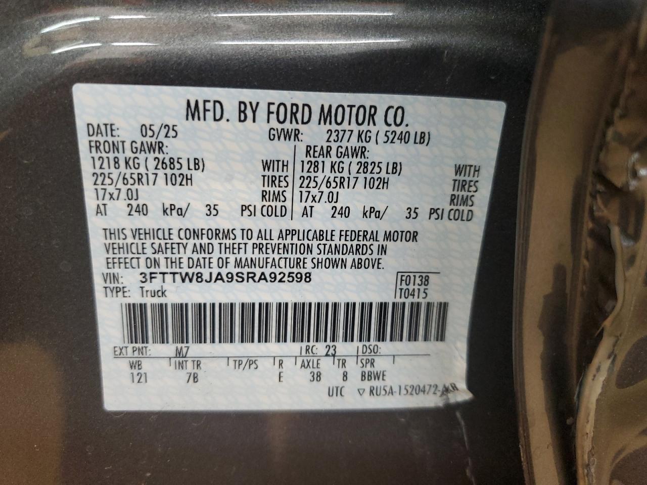 2025 Ford Maverick Xlt VIN: 3FTTW8JA9SRA92598 Lot: 64124475