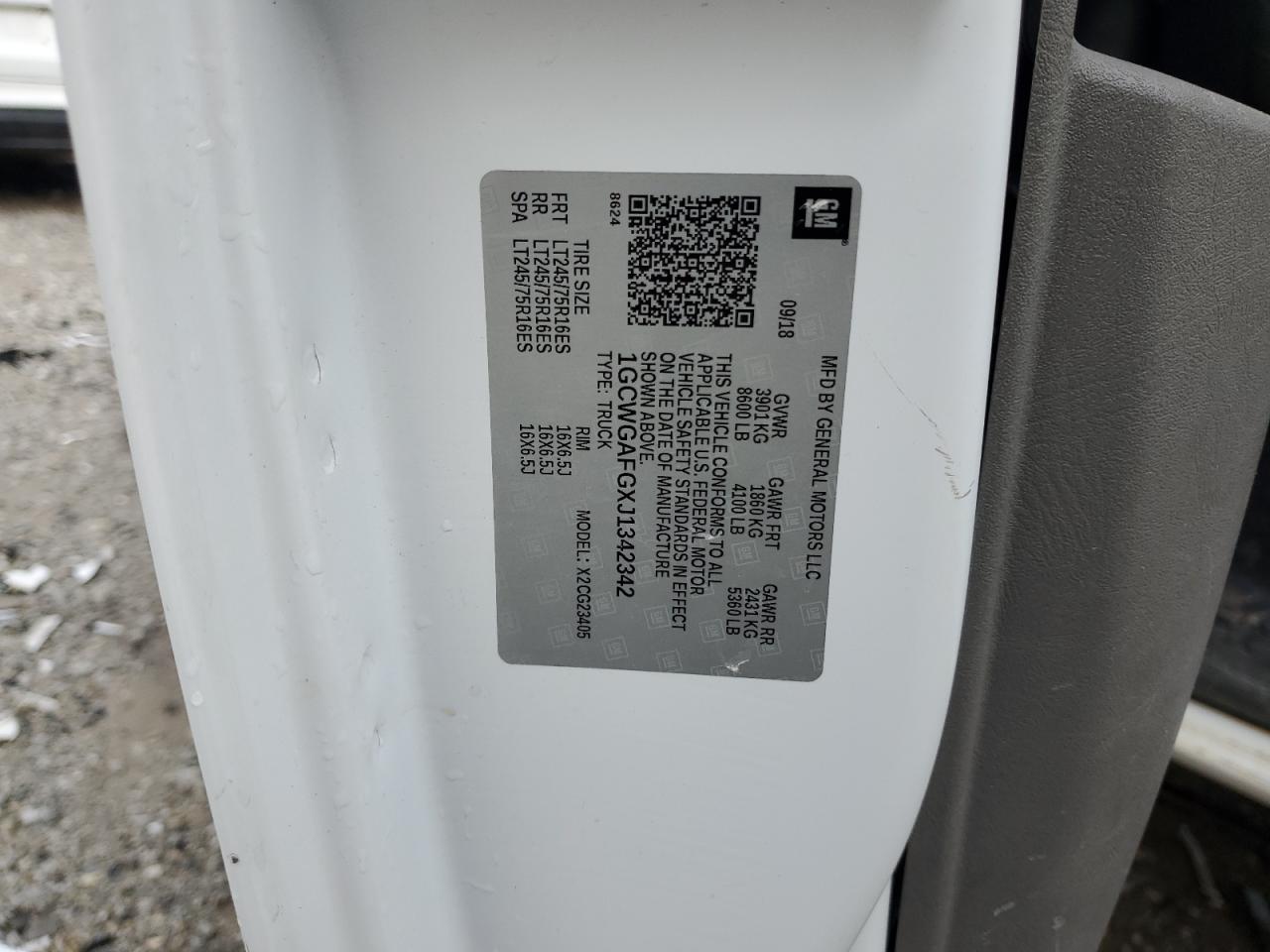 2018 Chevrolet Express G2500 VIN: 1GCWGAFGXJ1342342 Lot: 65550645