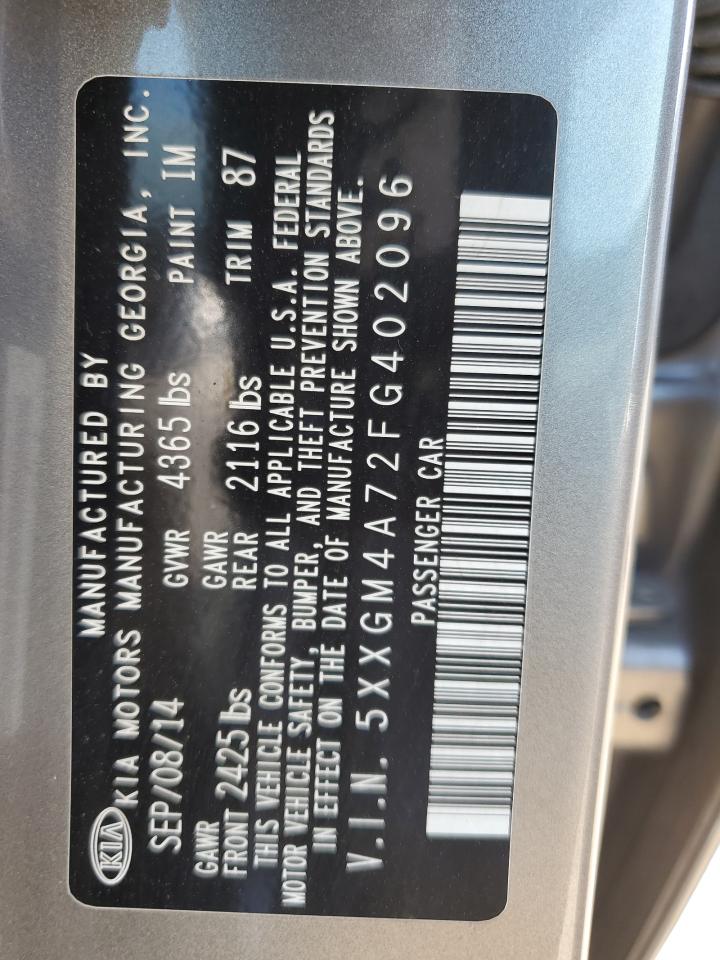 2015 Kia Optima Lx VIN: 5XXGM4A72FG402096 Lot: 63578305