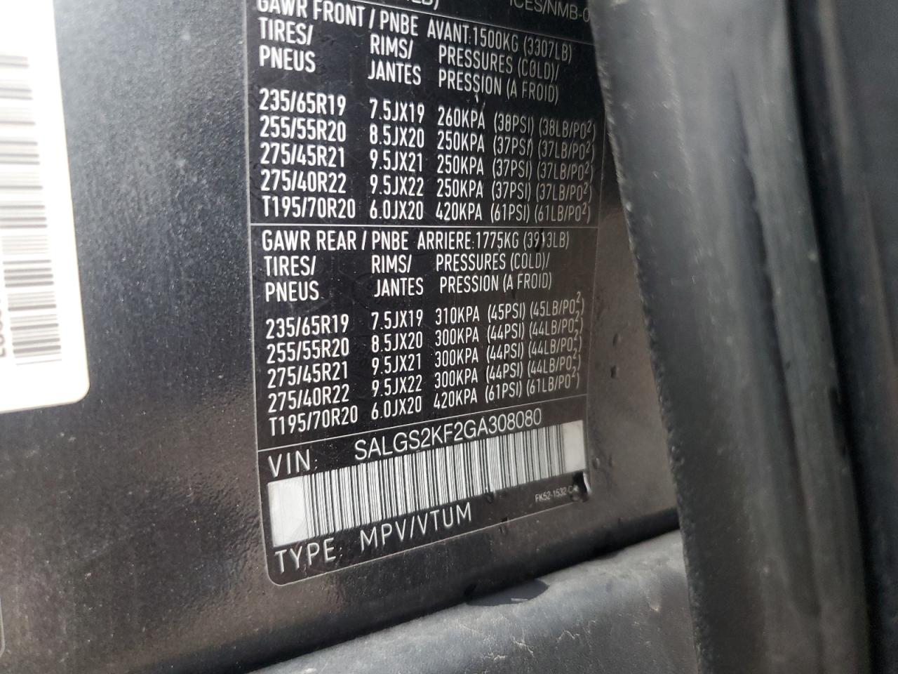 SALGS2KF2GA308080 2016 Land Rover Range Rover Hse