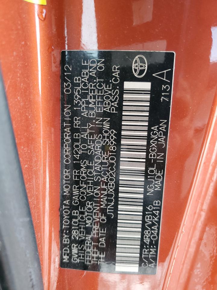 2012 Toyota Scion Iq VIN: JTNJJXB02CJ018999 Lot: 63930875