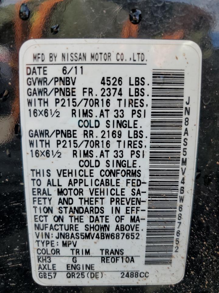2011 Nissan Rogue S VIN: JN8AS5MV4BW687652 Lot: 63445035