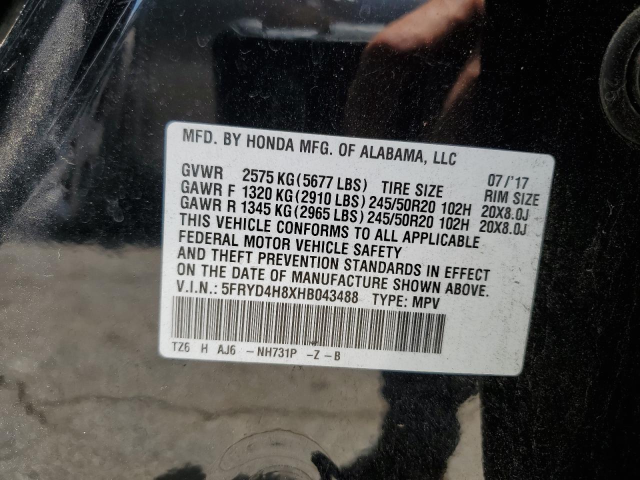 2017 Acura Mdx Advance VIN: 5FRYD4H8XHB043488 Lot: 63339075