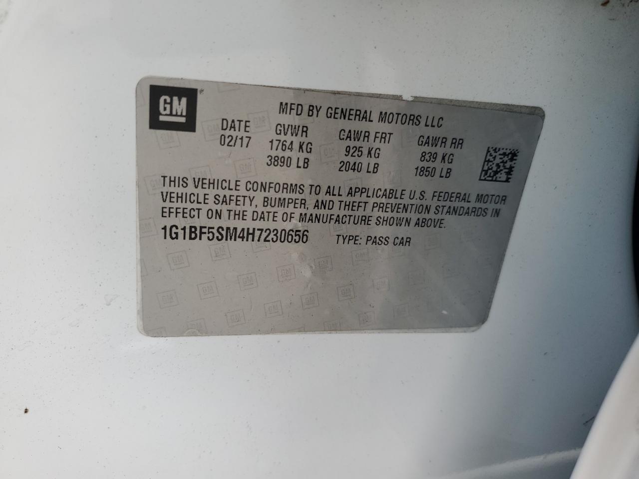 2017 Chevrolet Cruze Premier VIN: 1G1BF5SM4H7230656 Lot: 65122535