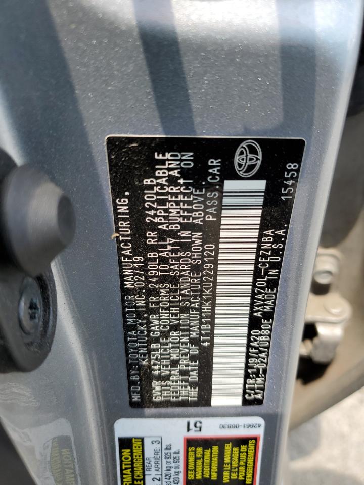 4T1B11HK1KU229120 2019 Toyota Camry L