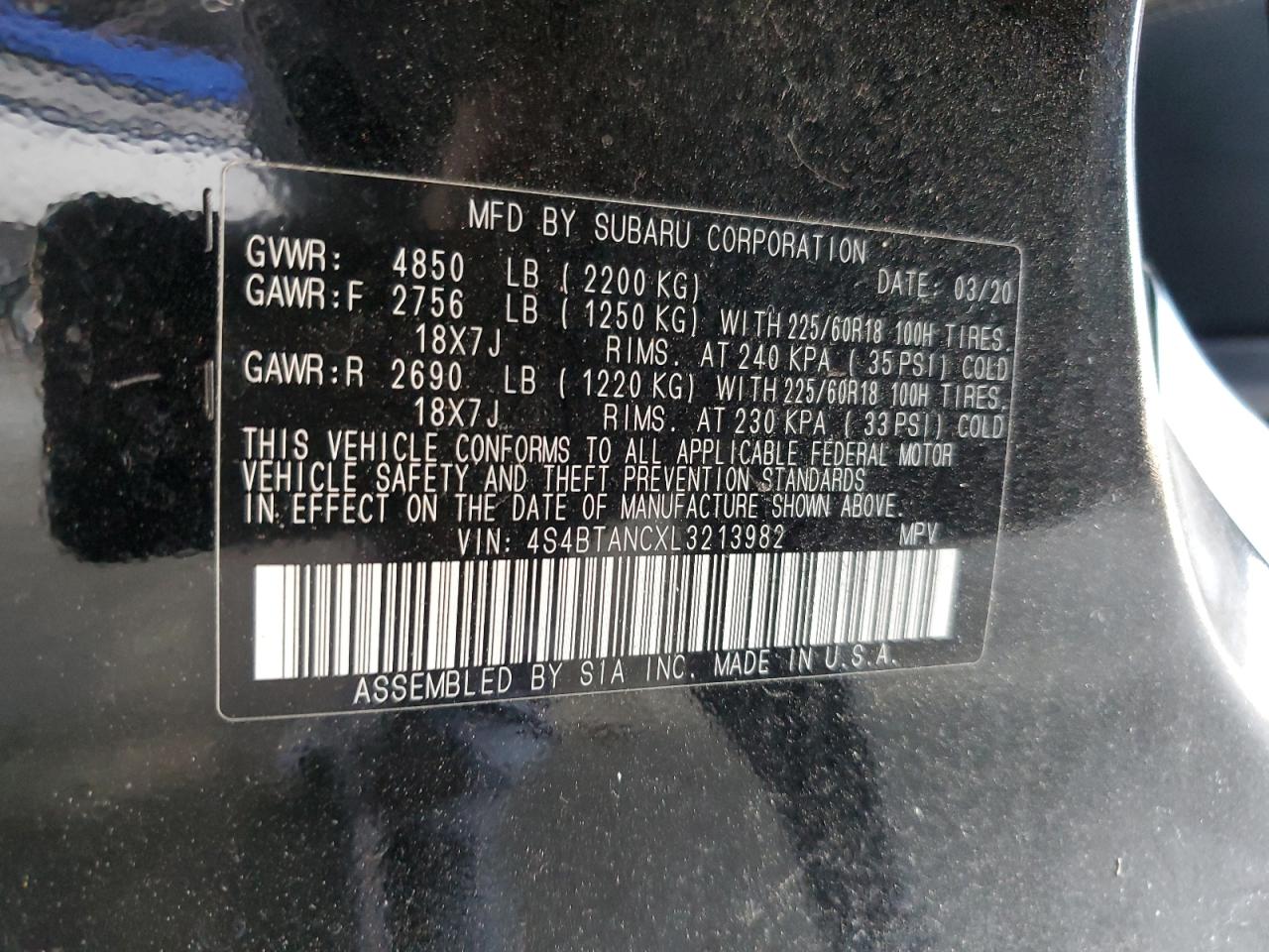 2020 Subaru Outback Limited VIN: 4S4BTANCXL3213982 Lot: 64636695