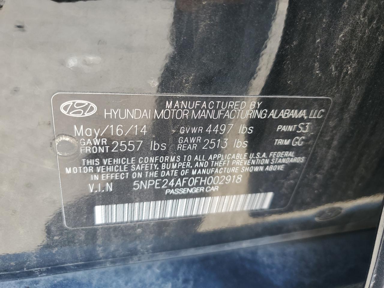 2015 Hyundai Sonata Se VIN: 5NPE24AF0FH002918 Lot: 65641135