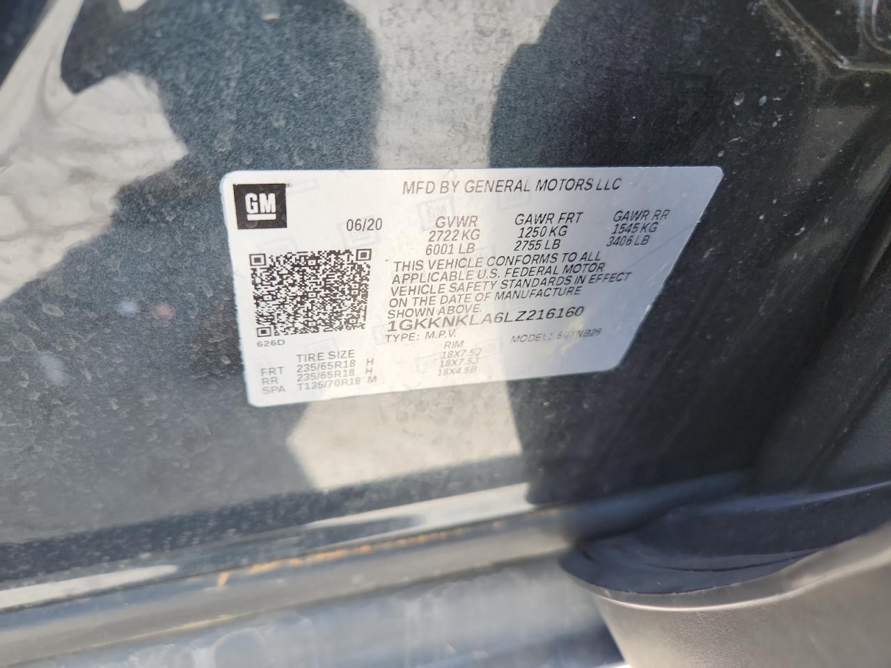 2020 GMC Acadia Sle VIN: 1GKKNKLA6LZ216160 Lot: 64786315