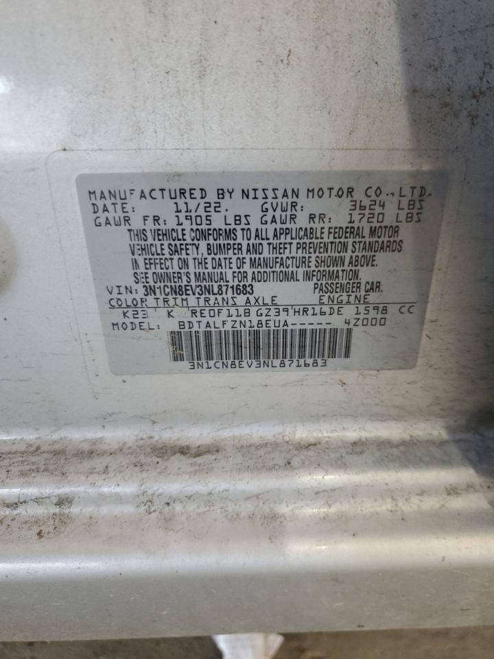 2022 Nissan Versa Sv VIN: 3N1CN8EV3NL871683 Lot: 63742945