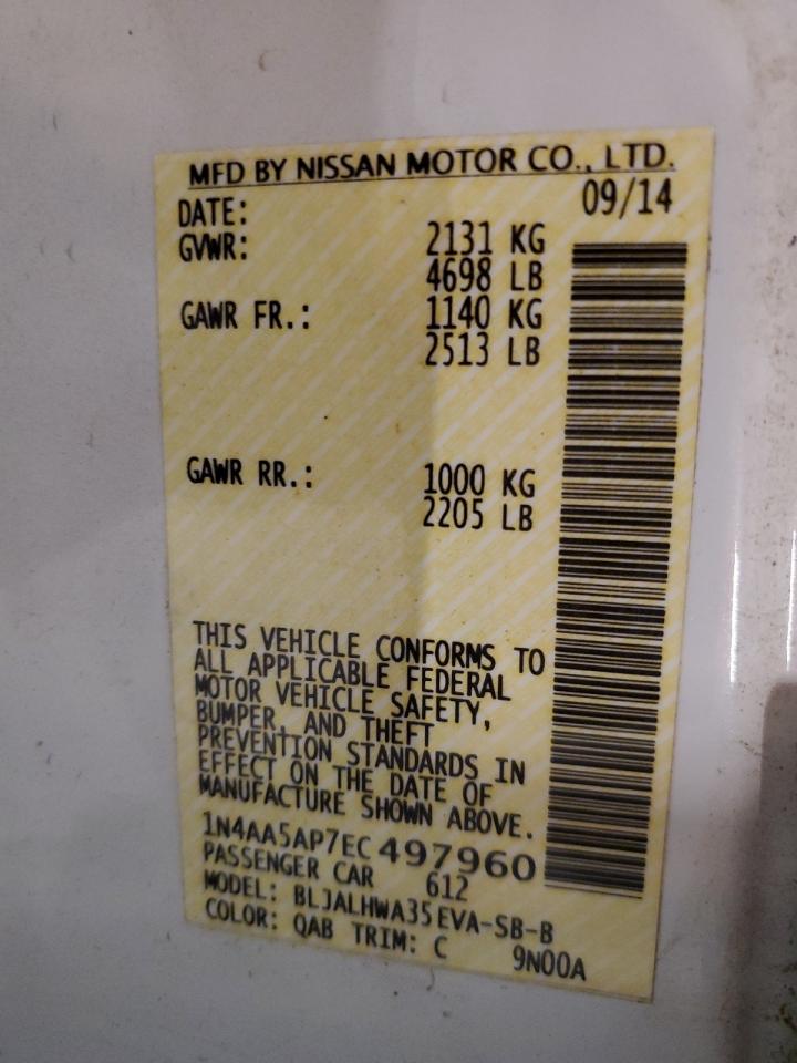 2014 Nissan Maxima S VIN: 1N4AA5AP7EC497960 Lot: 65757915