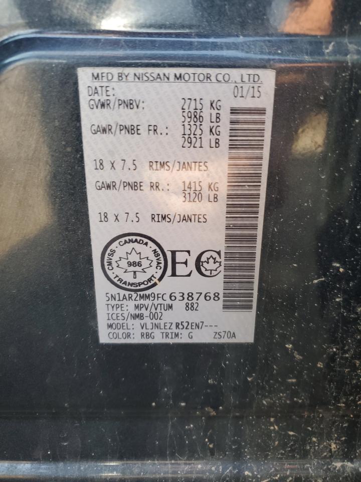 2015 Nissan Pathfinder S VIN: 5N1AR2MM9FC638768 Lot: 64490325