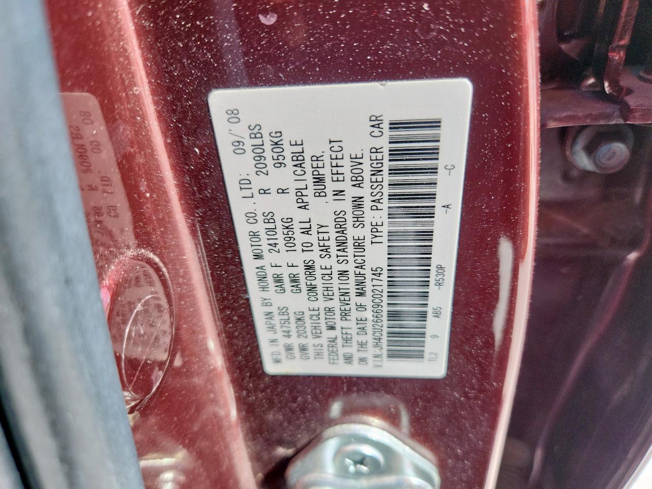 2009 Acura Tsx VIN: JH4CU26669C021745 Lot: 66384775