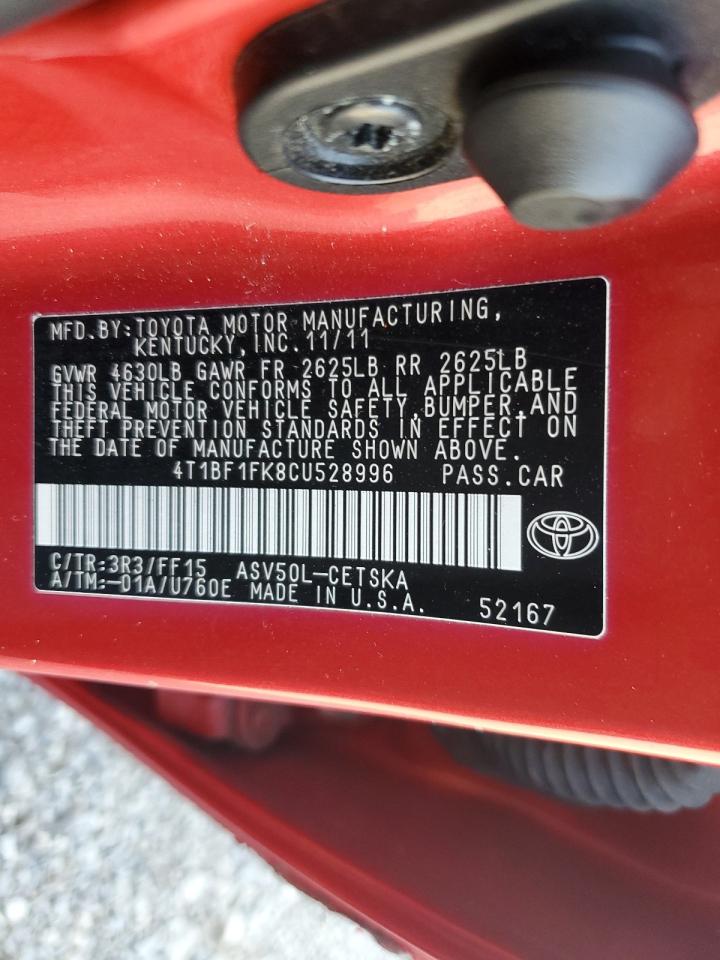 4t1bf1fk8cu528996 4T1BF1FK8CU528996 2012 Toyota Camry Base