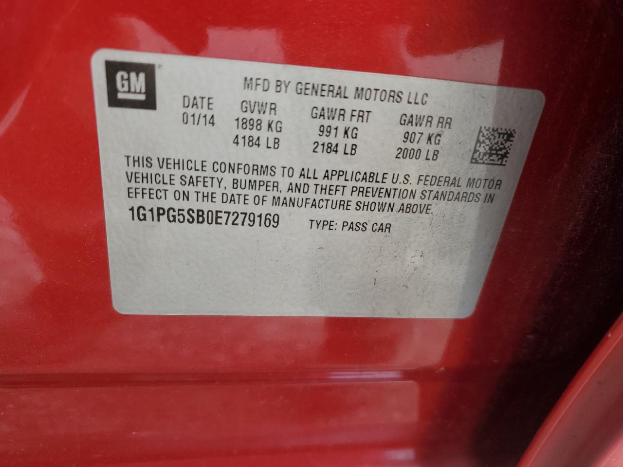 2014 Chevrolet Cruze Ltz VIN: 1G1PG5SB0E7279169 Lot: 65251895