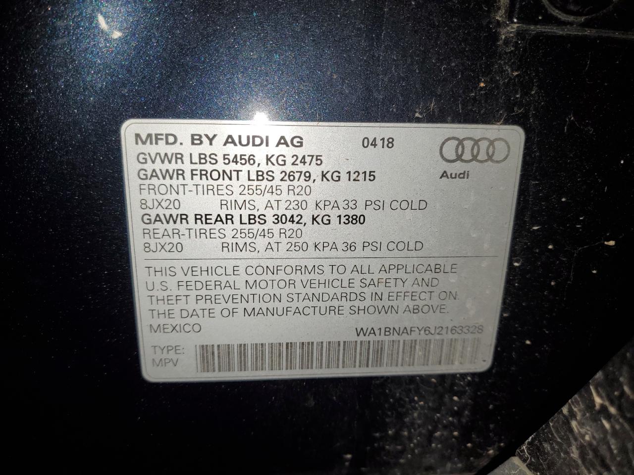 2018 Audi Q5 Premium Plus VIN: WA1BNAFY6J2163328 Lot: 65366225
