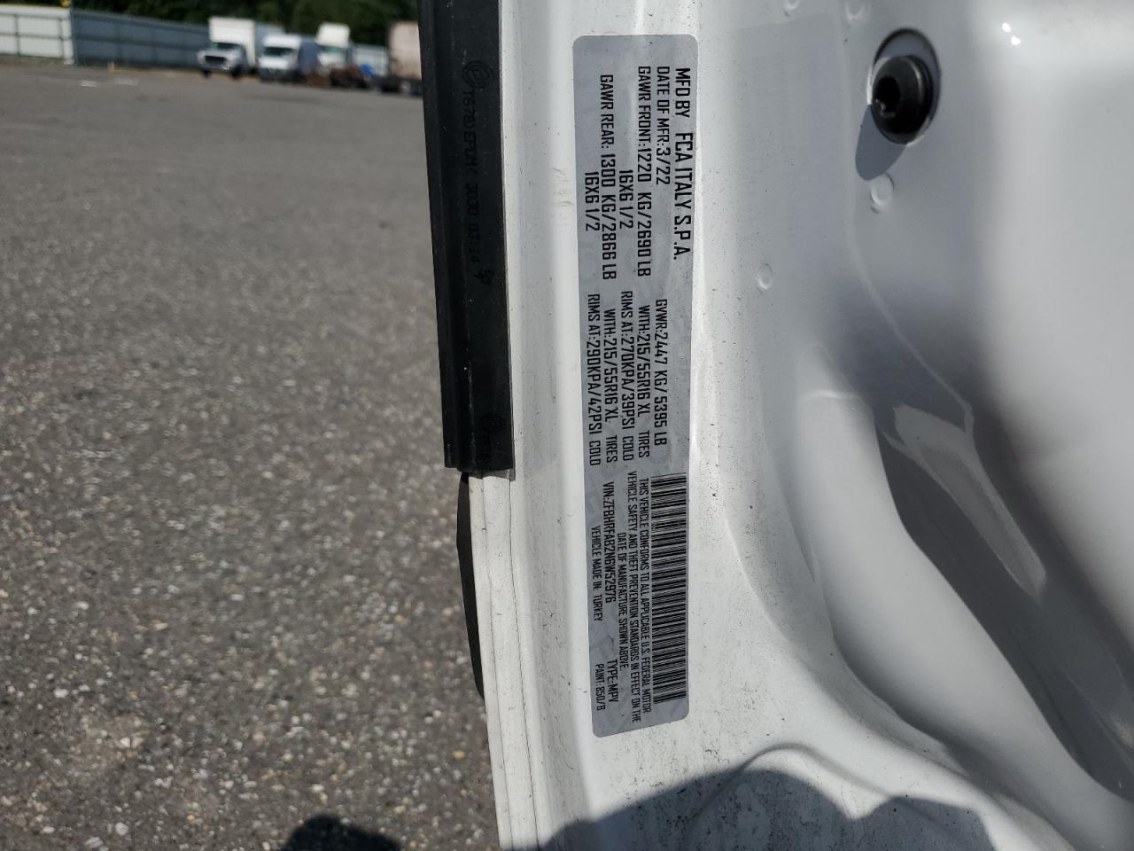2022 Ram Promaster City Tradesman VIN: ZFBHRFAB2N6W52976 Lot: 65209375