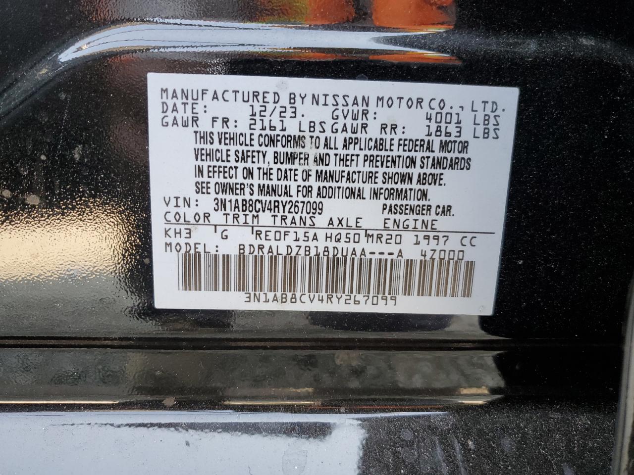 2024 Nissan Sentra Sv VIN: 3N1AB8CV4RY267099 Lot: 63325135