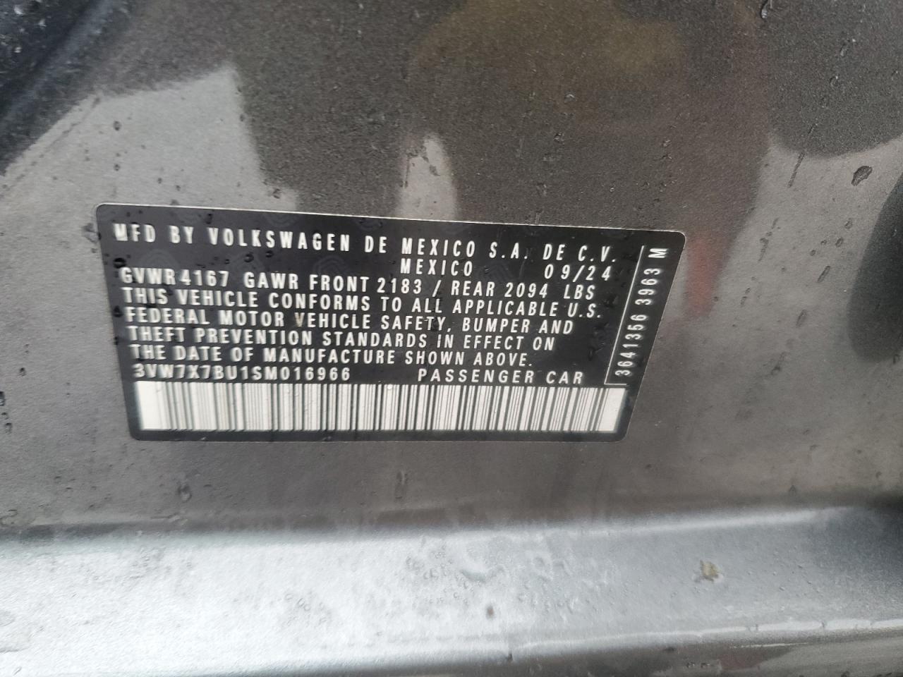 2025 Volkswagen Jetta Se VIN: 3VW7X7BU1SM016966 Lot: 64802625