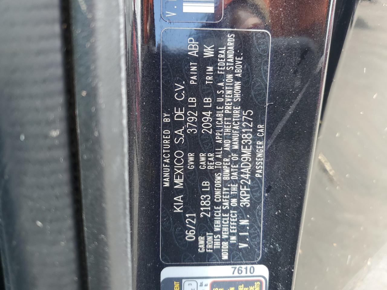 2021 Kia Forte Fe VIN: 3KPF24AD9ME381275 Lot: 66032475